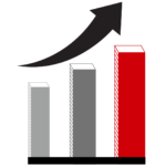 Red and gray chart with arrow pointing up