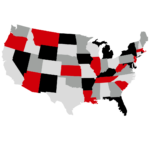 Black, red, and gray map of the U.S.