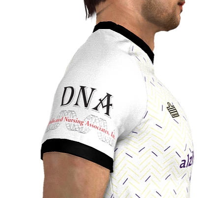 Computer Generated man with soccer jersey with DNA logo on shoulder