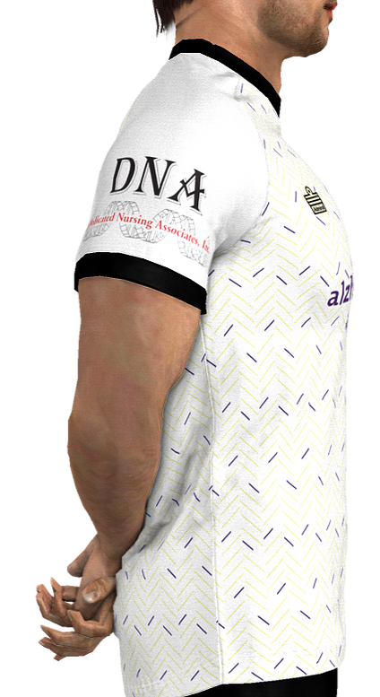 Computer Generated man with soccer jersey with DNA logo on shoulder