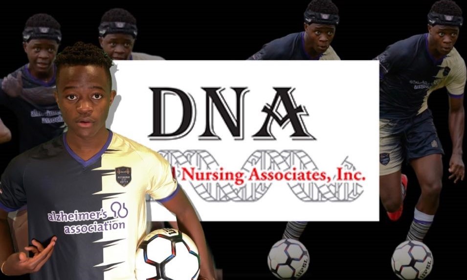 Soccer Players in action around DNA logo