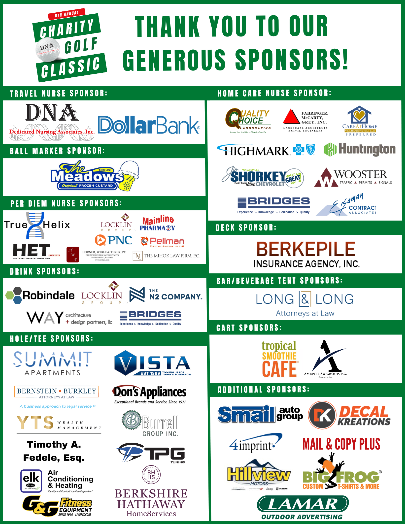 List of sponsors that contributed to the charity golf outing