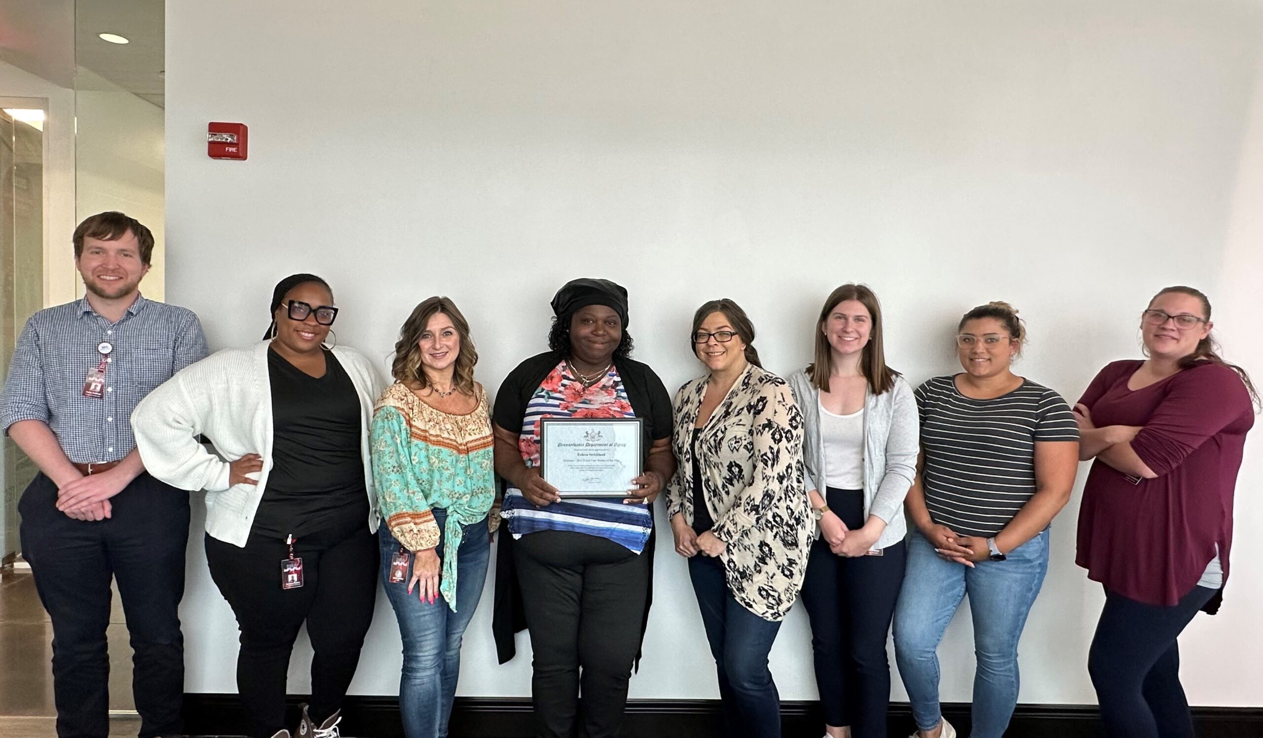 Eulena and the Western PA Homecare team with her Direct Care Worker of the Year Nominee certificate